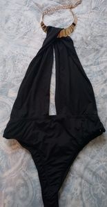 Black Athena Gold Necklace Bodysuit